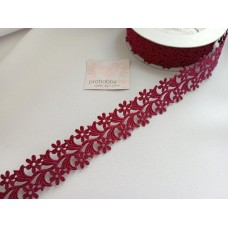 Лента фигурная "Ромашки", 25 мм , цвет бордовый